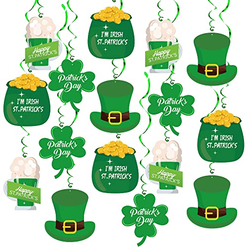 St Patricks Day Hanging Swirls Decorations - 30 Pieces, No DIY | Saint Patricks Day Hanging Decor | St Patricks Day Decorations Classroom, Shamrock Decorations, St Patricks Bulletin Board Decorations