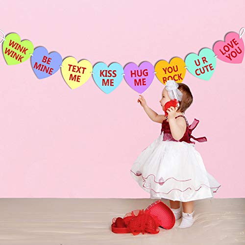 Candy Conversation Heart Valentines Day Banner Decoration,Glitter Pre-strung Garland 2pcs