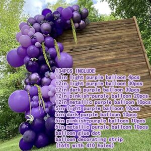 Dark Purple Balloon Arch Garland Kit-Light Purple Balloon Metallic Purple Balloon 134Pcs for Gender Reveal,Birthday,Wedding,Graduation,Christmas and Halloween Party Decoration.