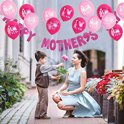 Happy Mother's Day Balloons Party Decorations Supplies - 48PCS Latex 12inch Mothers Day Party Supplies - Best Mom Ever Party Decorations