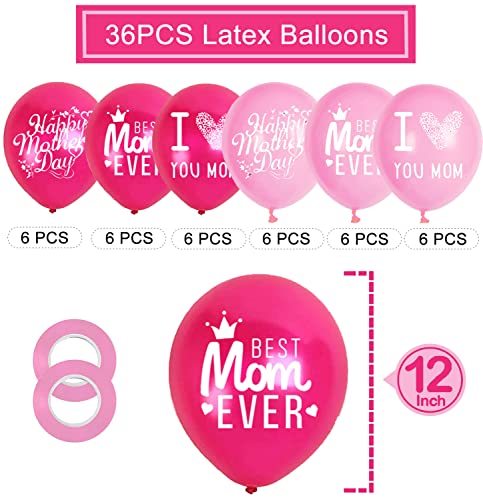 Happy Mother's Day Balloons Party Decorations Supplies - 48PCS Latex 12inch Mothers Day Party Supplies - Best Mom Ever Party Decorations