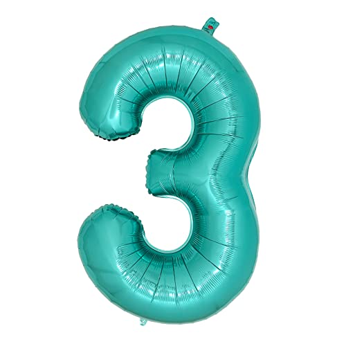 Teal Number 3 Balloons 40 Inch Large Turquoise Blue Foil Balloons for Womens Teal Birthday Decorations Little Mermaid 3rd Birthday Party Aqua Number Balloon 3