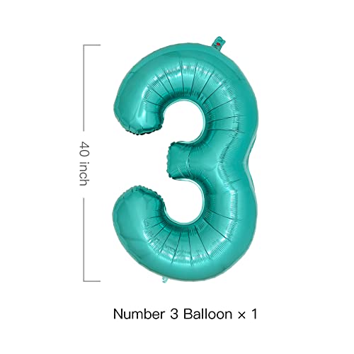 Teal Number 3 Balloons 40 Inch Large Turquoise Blue Foil Balloons for Womens Teal Birthday Decorations Little Mermaid 3rd Birthday Party Aqua Number Balloon 3