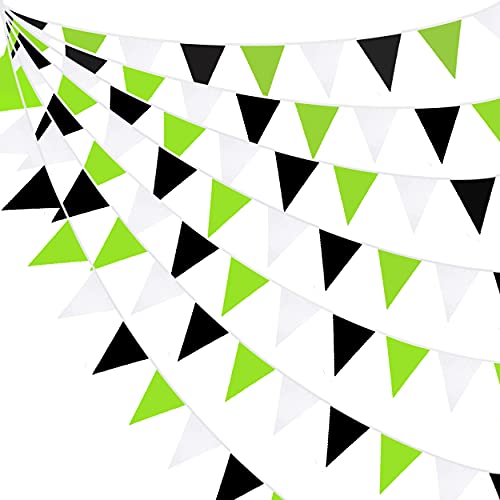 10M/32Ft Green Black White Banner Decorations Triangle Flag Fabric Pennant Garland Bunting for Graduation Birthday Wedding Gaming Soccer Halloween Party Outdoor Garden Hanging Festivals Decoration