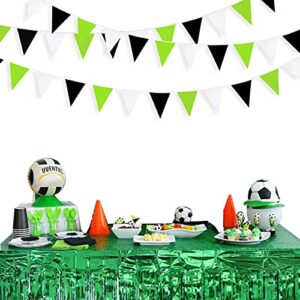 10M/32Ft Green Black White Banner Decorations Triangle Flag Fabric Pennant Garland Bunting for Graduation Birthday Wedding Gaming Soccer Halloween Party Outdoor Garden Hanging Festivals Decoration