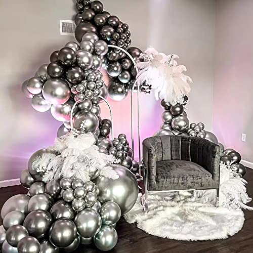 Silver Balloon Metallic Silver Balloons, 60 Pieces Silver Metallic Chrome Balloons Helium Party Balloon for Birthday, Baby Shower