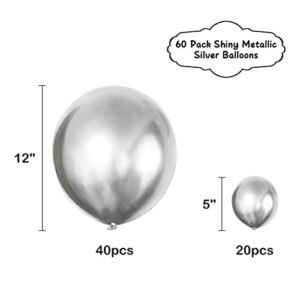 Silver Balloon Metallic Silver Balloons, 60 Pieces Silver Metallic Chrome Balloons Helium Party Balloon for Birthday, Baby Shower