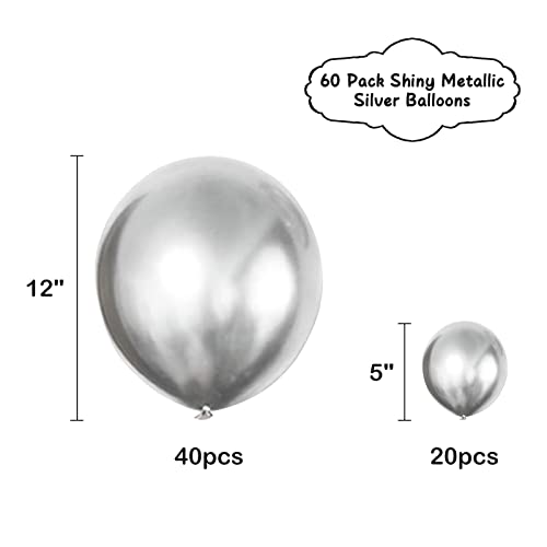 Silver Balloon Metallic Silver Balloons, 60 Pieces Silver Metallic Chrome Balloons Helium Party Balloon for Birthday, Baby Shower