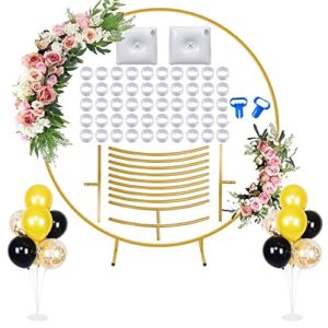 7.8ft round backdrop stand circle balloon arch frame kit decoration with table stand large size metal golden circle for baby shower wedding birthday party photo background decoration (gold)