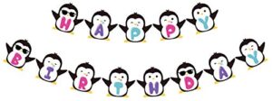 penguin happy birthday banner, cute penguin inspired birthday sign, penguin bday party decorations