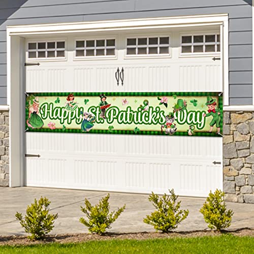 Large Vintage Happy St. Patrick's Day Banner Lucky Green Shamrock Clover Yard Signs Garland Irish Holiday Party Supplies for Outdoor Indoor Home Decorations