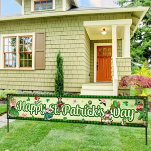 Large Vintage Happy St. Patrick's Day Banner Lucky Green Shamrock Clover Yard Signs Garland Irish Holiday Party Supplies for Outdoor Indoor Home Decorations