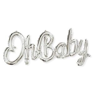 oh baby baby shower decorations – one piece silver foil balloon, no helium required – gender reveal