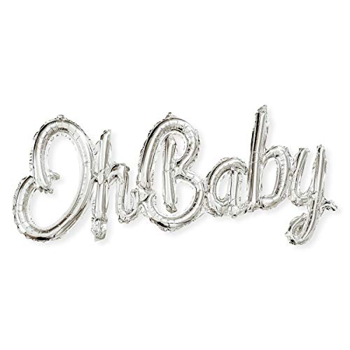 Oh Baby Baby Shower Decorations - One Piece Silver Foil Balloon, No helium required - Gender Reveal