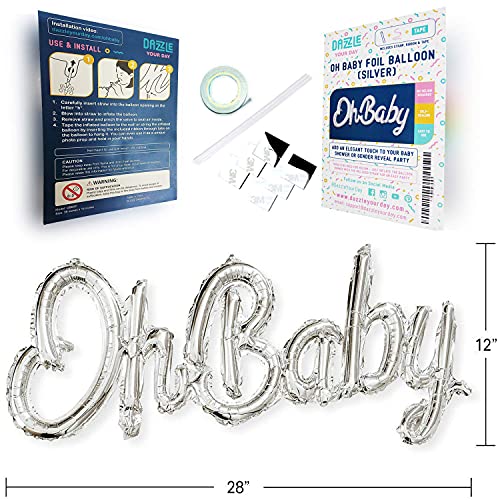 Oh Baby Baby Shower Decorations - One Piece Silver Foil Balloon, No helium required - Gender Reveal