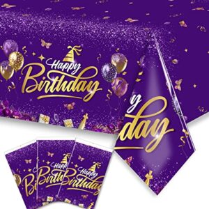 happy birthday decorations-3pcs birthday tablecloth,rectangle plastic disposable birthday table covers party decoration for men women 90th 80th 70th 60th 50th 40th 30th birthday (purple)