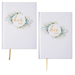 avamie his and her wedding vow books keepsakes, wedding officiant books, vow renewal books, premium hardcover with gold foil and gilded edges, 5.7×4 inch, romantic white with greenery design, 46 pages