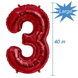 Tellpet Red Number 3 Balloon, 40 Inch