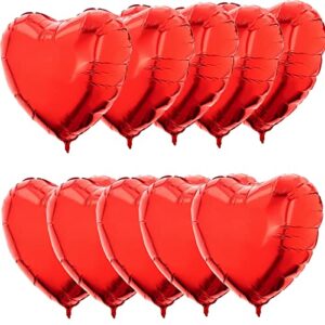 24 inch red heart mylar balloon foil heart balloon for valentines day wedding engagement party decoration, 10 pcs