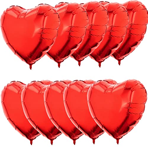 24 inch Red Heart Mylar Balloon Foil Heart Balloon For Valentines Day Wedding Engagement Party Decoration, 10 pcs