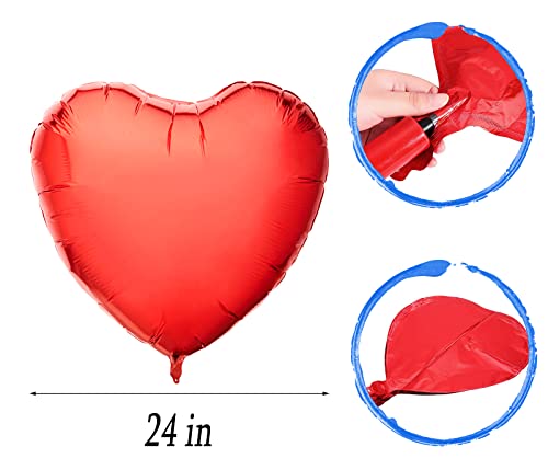 24 inch Red Heart Mylar Balloon Foil Heart Balloon For Valentines Day Wedding Engagement Party Decoration, 10 pcs