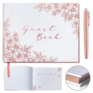 floral wedding guest book, wedding guestbook with gold pen, guest book wedding rose gold stamping, bridal shower guest book rose gold paper edge, wedding guestbook alternative, guestbook wedding