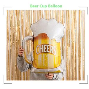 Beer Cup Balloons Set of 4, Beer Cup Helium Mylar Balloons Decor Fit for Summer Party, Beer Festival, Birthday Party and More, 27.5 x 22inch (Gold)