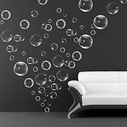 XIAOMAN Transparent Bubble Wall Decal Sticker Cutout Kid's Under The Sea Birthday Party Decoration Blue White Colour Bubble Ocean Background Decor Water Soap Bath Decor for Mermaid Baby Shower (White)