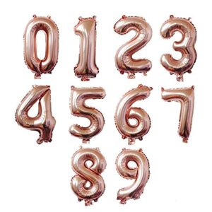 annodeel 10 pcs 16inch number rose gold mylar balloons, 0~9 rose gold foil balloons for birthday wedding party decorations number balloons