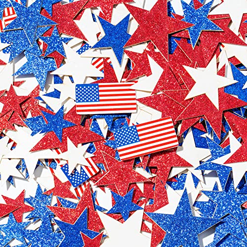 Winnwing Independence Day Patriotic American Flag with Glitter Star Table Scatter Confetti Decor for 4th of July National Memorial Presidents Birthday Party Blue,white,red