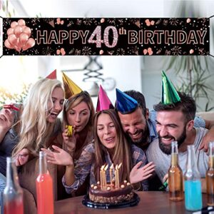 Pimvimcim 40th Birthday Banner Decorations for Women, Rose Gold Happy 40 Birthday Sign Supplies, Large 40 Years Old Sign Decor, Forty Birthday Photo Booth Backdrop(9.8x1.6ft)