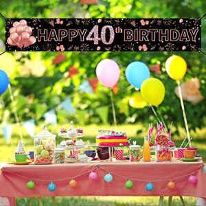 Pimvimcim 40th Birthday Banner Decorations for Women, Rose Gold Happy 40 Birthday Sign Supplies, Large 40 Years Old Sign Decor, Forty Birthday Photo Booth Backdrop(9.8x1.6ft)