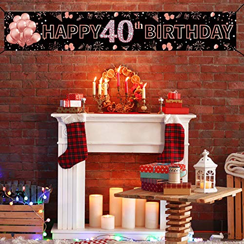 Pimvimcim 40th Birthday Banner Decorations for Women, Rose Gold Happy 40 Birthday Sign Supplies, Large 40 Years Old Sign Decor, Forty Birthday Photo Booth Backdrop(9.8x1.6ft)