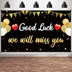 Pimvimcim Going Away Party Decorations We Will Miss You Good Luck Banner, Black Gold Farewell Backdrop Party Supplies, Goodbye Coworker Retirement Graduation Moving Away Poster Decor