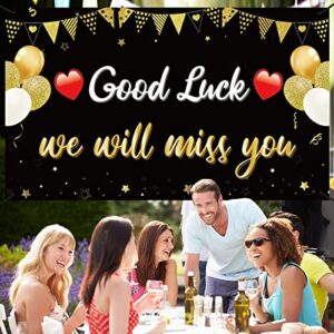 Pimvimcim Going Away Party Decorations We Will Miss You Good Luck Banner, Black Gold Farewell Backdrop Party Supplies, Goodbye Coworker Retirement Graduation Moving Away Poster Decor