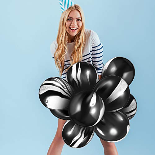 50 Pieces Black Agate Marble Swirl Balloons 12 Inches Black Decorative Balloons Tie Dye Balloons for Wedding Birthday Graduation Party Office Home Decoration Supplies