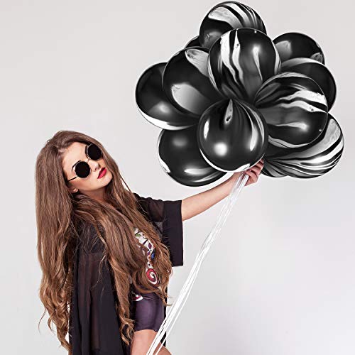 50 Pieces Black Agate Marble Swirl Balloons 12 Inches Black Decorative Balloons Tie Dye Balloons for Wedding Birthday Graduation Party Office Home Decoration Supplies