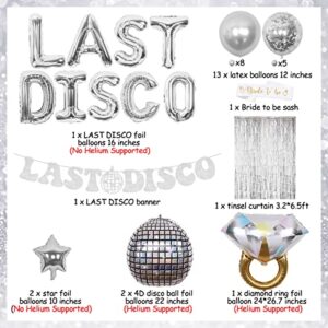 Last Disco Bachelorette Party Decorations Silver Last Disco Banner, Disco Ball Ring Balloons, Bride To Be Sash, Foil Fringe Curtain for Bridal Shower Retro 70s Bach Dance Music Festival Party Supplies