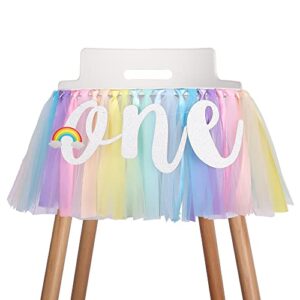 pastel rainbow highchair banner for baby – party theme pull flag, high chair fabric garland, 1st first birthday banner, photo props, handmade