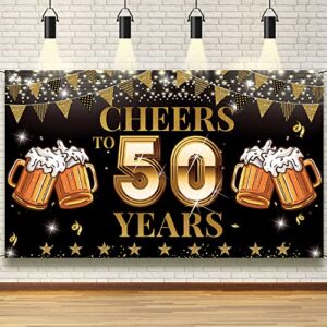 cheers to 50 years backdrop banner, happy 50th birthday decorations for men women, 50th anniversary decorations, 50th reunion, black gold 50 years celebration party decor, vicycaty (6.1ft x 3.6ft）