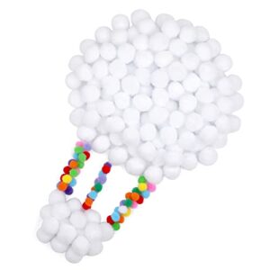 [250 pcs ] 150 1 inch white craft pom poms + 100 multicolor pom pom balls, small pom poms assorted pompoms for crafts projects and diy creative crafts decorations