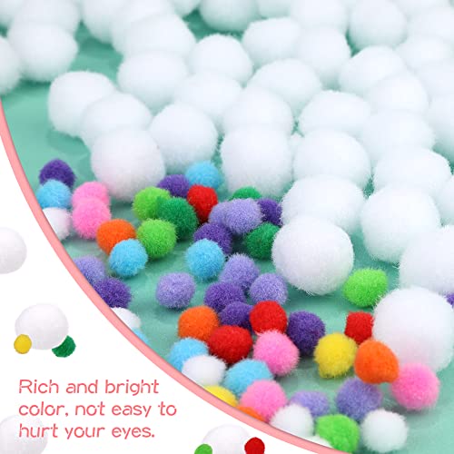 [250 Pcs ] 150 1 inch White Craft Pom Poms + 100 Multicolor Pom Pom Balls, Small Pom Poms Assorted Pompoms for Crafts Projects and DIY Creative Crafts Decorations