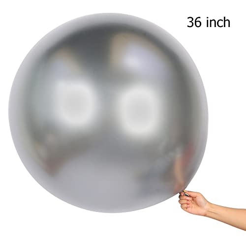 5 pcs Silver Chrome Balloons 36 inch Thick Latex Metallic Balloon for Birthday Party Decorations Bridal Shower Engagement Wedding Anniversary Christmas Party (Silver)