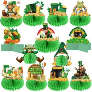 nicowarm 13pcs st.patrick’s day honeycomb centerpieces, st patricks day table decoration with leprechaun, ekvesm, shamrocks, beer for irish table topper, st patricks day centerpieces for table