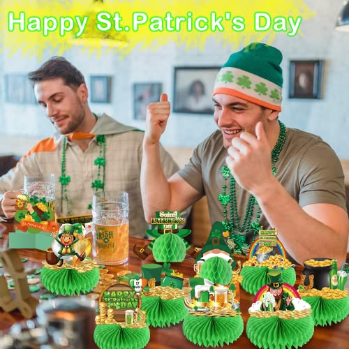 NICOWARM 13PCS St.Patrick's Day Honeycomb Centerpieces, St Patricks Day Table Decoration With Leprechaun, Ekvesm, Shamrocks, Beer for Irish Table Topper, St Patricks Day Centerpieces for Table