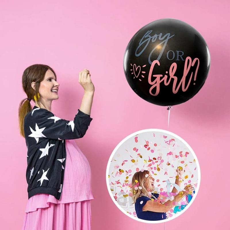 Baby Gender Reveal Balloon | Big Black Balloon 3 Piece Black 36 Inch Boy or Girl Balloon with Blue/Gold and Pink/Gold Confetti Best Gender Reveal Confetti Balloon For Baby Gender Reveal Party