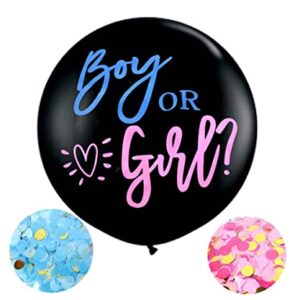 Baby Gender Reveal Balloon | Big Black Balloon 3 Piece Black 36 Inch Boy or Girl Balloon with Blue/Gold and Pink/Gold Confetti Best Gender Reveal Confetti Balloon For Baby Gender Reveal Party