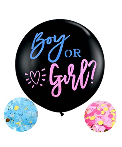 Baby Gender Reveal Balloon | Big Black Balloon 3 Piece Black 36 Inch Boy or Girl Balloon with Blue/Gold and Pink/Gold Confetti Best Gender Reveal Confetti Balloon For Baby Gender Reveal Party