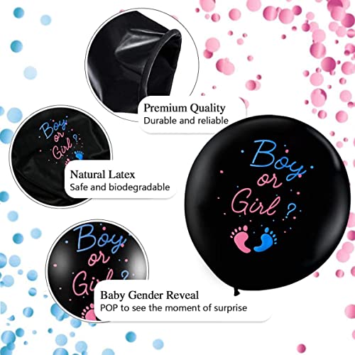 Baby Gender Reveal Balloon | Big Black Balloon 3 Piece Black 36 Inch Boy or Girl Balloon with Blue/Gold and Pink/Gold Confetti Best Gender Reveal Confetti Balloon For Baby Gender Reveal Party