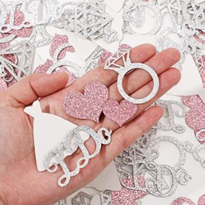 240 Pieces Glitter Wedding Table Confetti Rose Gold Heart Confetti Silver Diamond Ring Confetti Glitter I Do Confetti for Bridal Shower Decoration Engagement Bachelorette Party Table Scatter Wedding